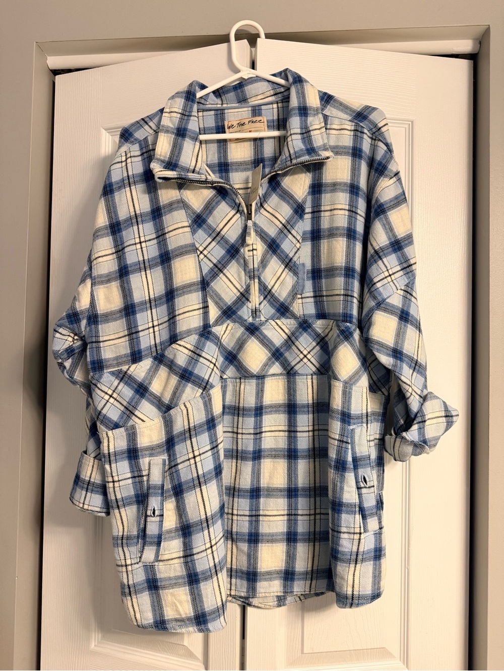 We The Free Blue & White Plaid Half-Zip Pullover